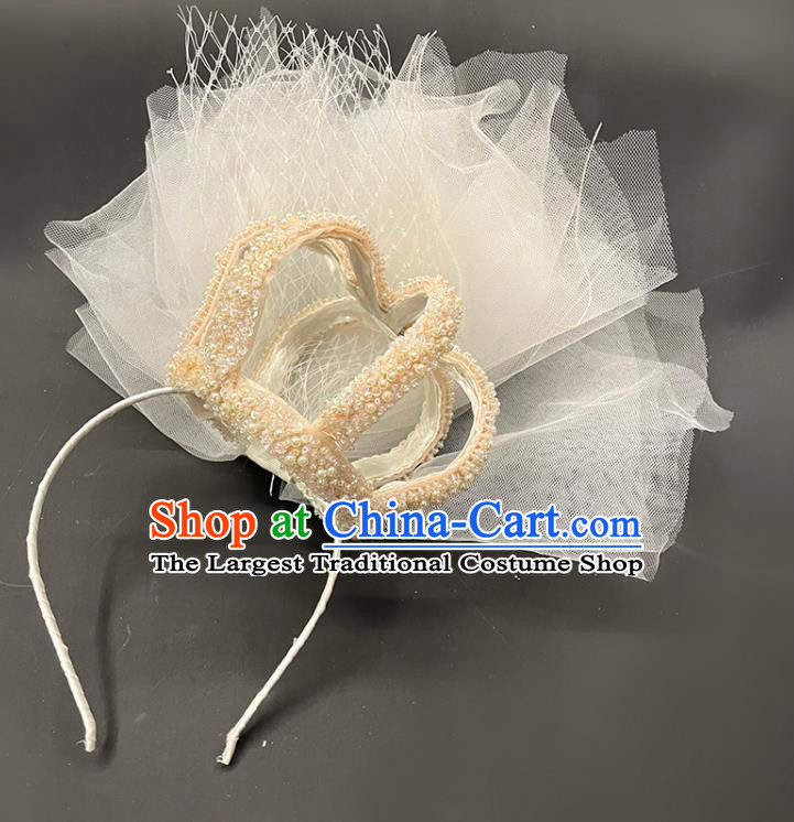 Handmade Party Children Headwear Baroque Style Royal Crown Top Halloween Pearls Veil Headdress