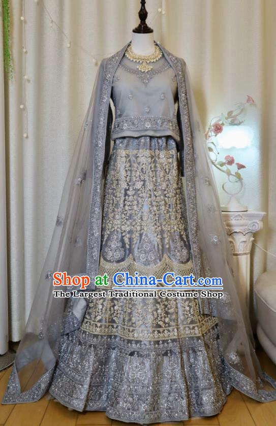 India Wedding Dress Asian Embroidered Blue Outfit Top Indian Clothing Traditional Lengha Garment