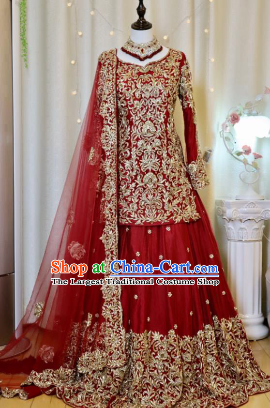 Indian Wedding Clothing Top India Bride Lengha Garment Traditional Embroidered Red Dress Outfit