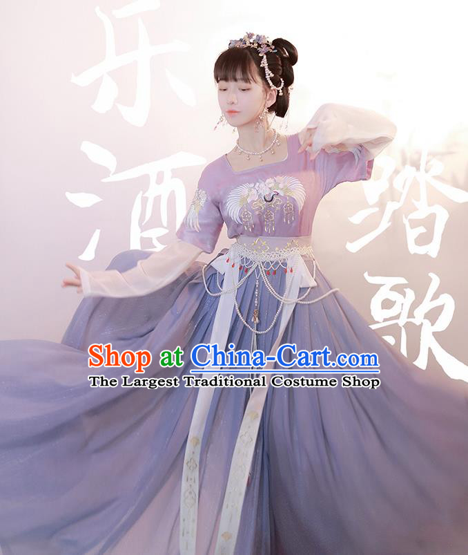 Chinese Ancient Young Lady Violet Dress Tang Dynasty Princess Costumes Traditional Hanfu Clothing