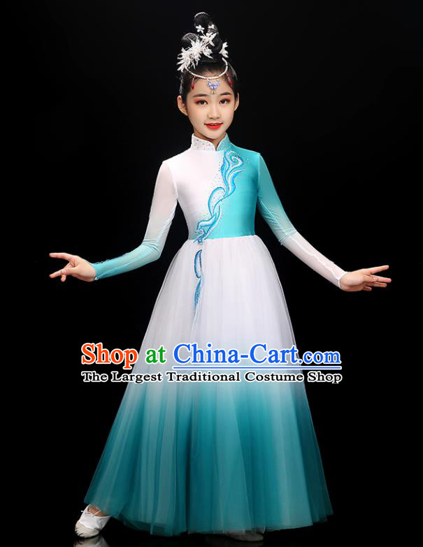 Chinese Classical Dance Blue Dress Traditional Fan Dancewear Children Dance Clothing Modern Dance Garment Costume