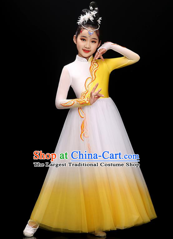 Chinese Children Modern Dance Clothing Opening Dance Garment Costume Classical Dance Yellow Dress Traditional Dancewear