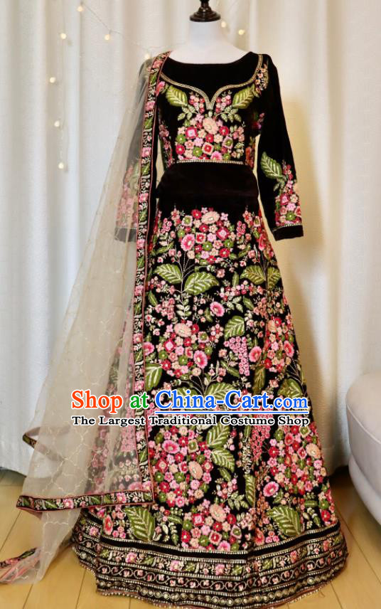 Indian Bride Lengha Garment Embroidered Black Outfit Traditional Wedding Dress Top India Clothing
