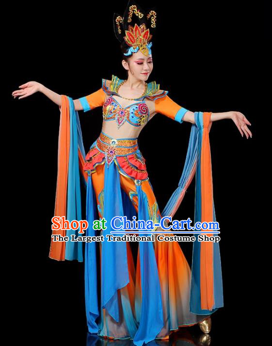 Chinese Classical Dance Costumes Flying Apsaras Dance Garment Women Group Dance Orange Outfit Thousands Hands Guanyin Dance Clothing