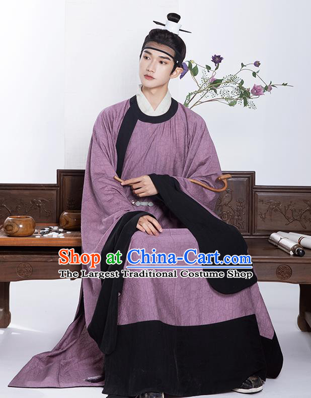 Chinese Ancient Scholar Clothing Traditional Hanfu Violet Robe Ming Dynasty Taoist Garment Costumes