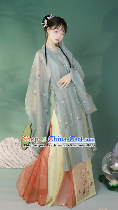 Chinese Traditional Hanfu Green Shirt and Horse Face Skirt Ming Dynasty Garment Costumes Ancient Rich Lady Clothing