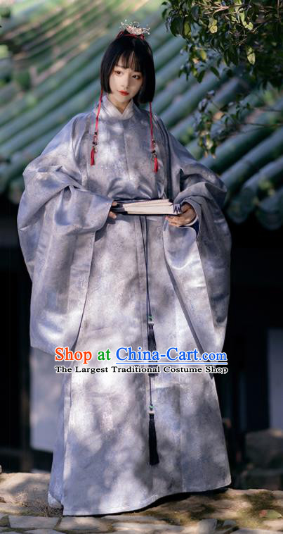 Chinese Ancient Royal Prince Clothing Traditional Hanfu Blue Brocade Robe Ming Dynasty Scholar Garment Costumes