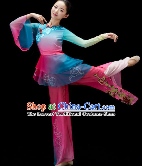 Chinese Umbrella Dance Clothing Women Group Dance Costume Folk Dance Outfit Yangko Dance Garment