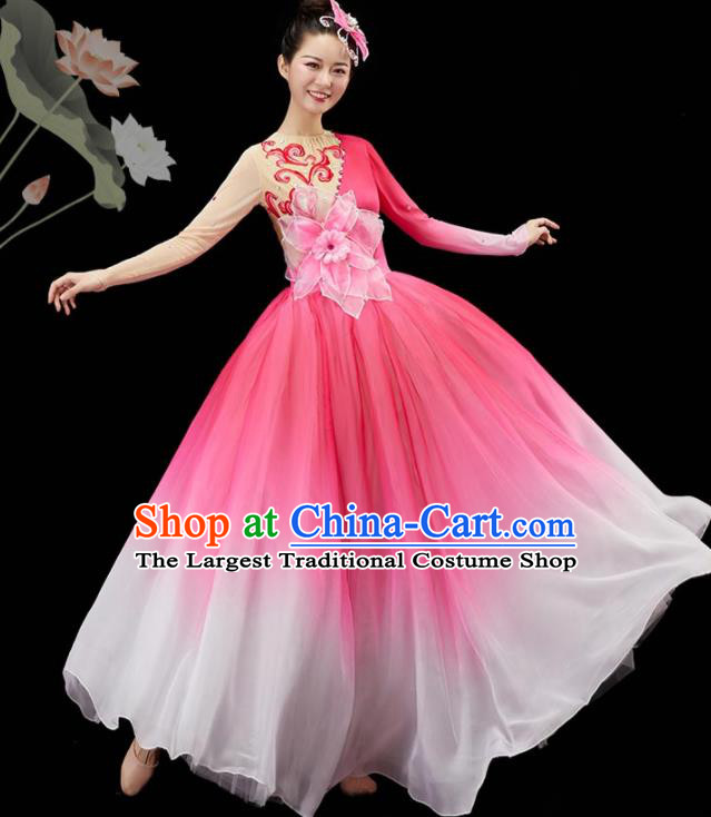 Chinese Jasmine Dance Pink Dress Umbrella Dance Garment Classical Dance Clothing Women Group Dance Costume