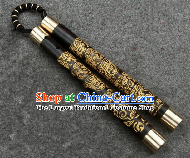 Handmade Kung Fu Carving Nunchaka Top Ebony Nunchakus Chinese Martial Arts Wood Nunchaku