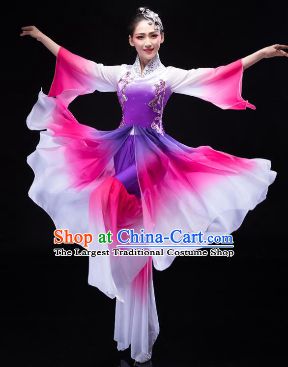 Chinese Classical Dance Clothing Women Group Dance Garment Umbrella Dance Costume Stage Performance Megenta Outfit