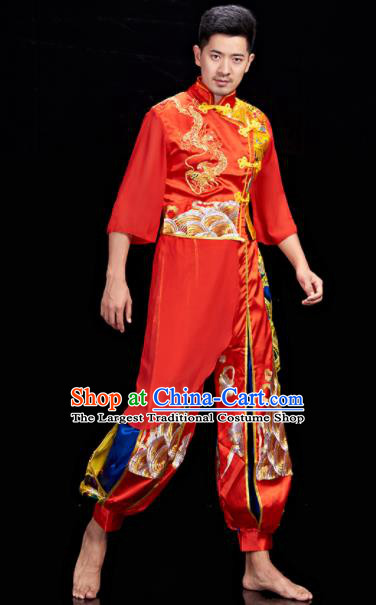 Chinese Folk Dance Costumes Stage Performance Red Outfit Drum Dance Clothing Men Yangko Dance Garments