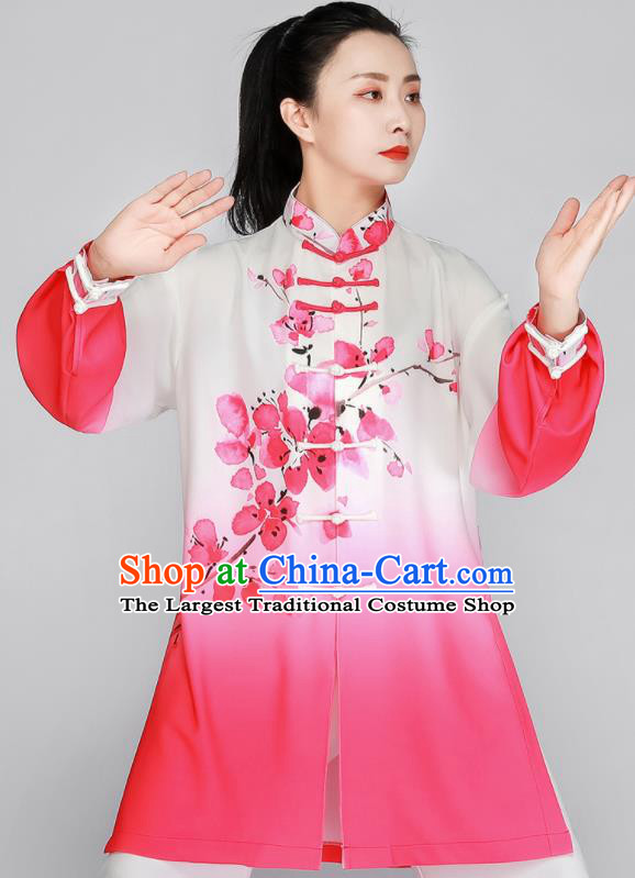 Chinese Tai Ji Competition Uniform Printing Peach Blossom Gradient Pink Outfit Tai Chi Training Outfit Kung Fu Costumes