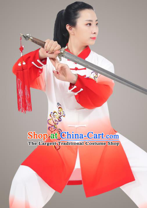 Top Tai Ji Training Uniform Martial Arts Competition Clothing Tai Chi Printing Clouds Red Outfit Chinese Traditional Kung Fu Costumes