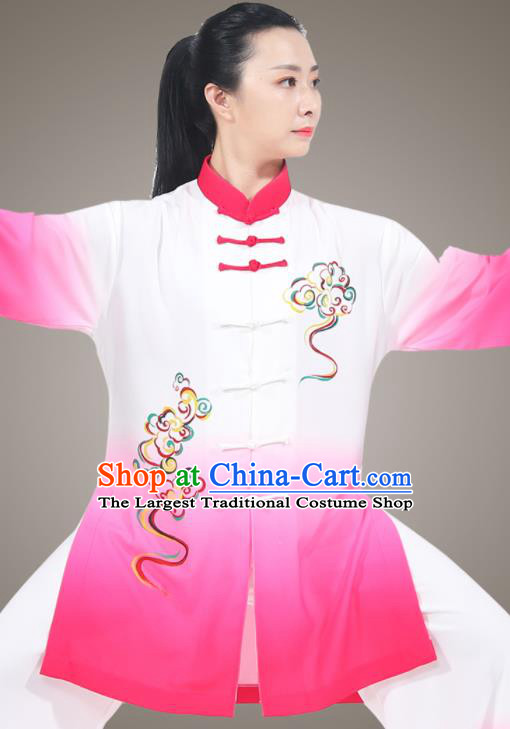 Chinese Tai Chi Printing Clouds Megenta Outfit Traditional Kung Fu Costumes Top Tai Ji Training Uniform Martial Arts Competition Clothing