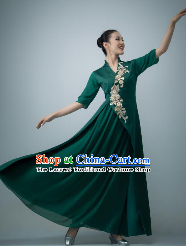 Chinese Opening Dance Clothing Women Dance Garment Chorus Group Performance Costume Modern Dance Dark Green Dress