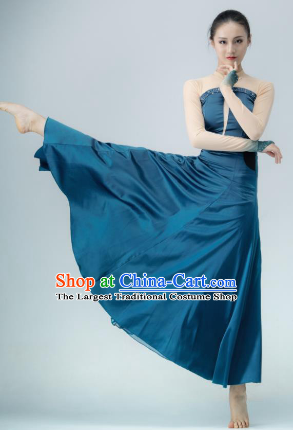 Chinese Women Group Dance Deep Blue Dress Modern Dance Clothing Stage Performance Costume