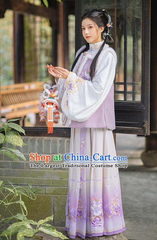 Chinese Traditional Winter Hanfu Vest Blouse Skirt Ming Dynasty Noble Lady Garment Costumes Ancient Young Beauty Clothing