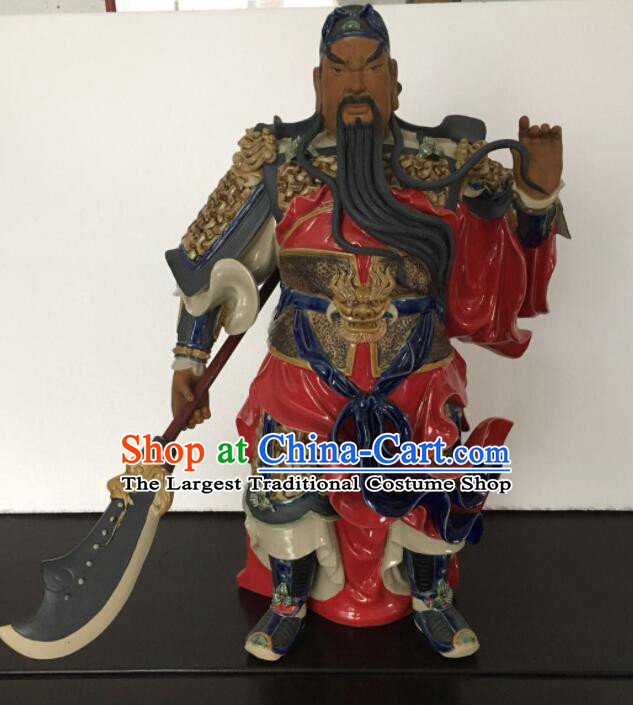 Handmade Guan Yu Statue Arts Chinese Guan Gong Porcelain Sculpture  Shi Wan Ceramic Figurine