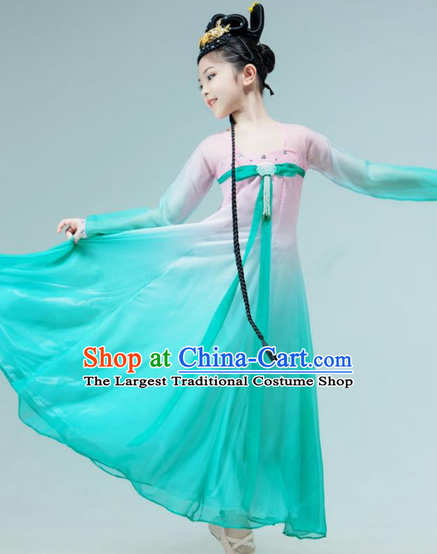 Chinese Han Tang Dance Garment Classical Dance Clothing Stage Performance Costume Children Dance Green Dress