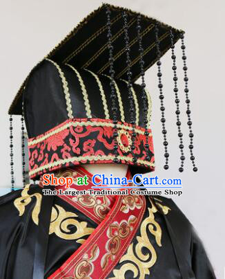 Handmade Qin Shi Huang Hat Traditional Hanfu Headdress Chinese Ancient Qin Dynasty First Emperor Tassel Crown