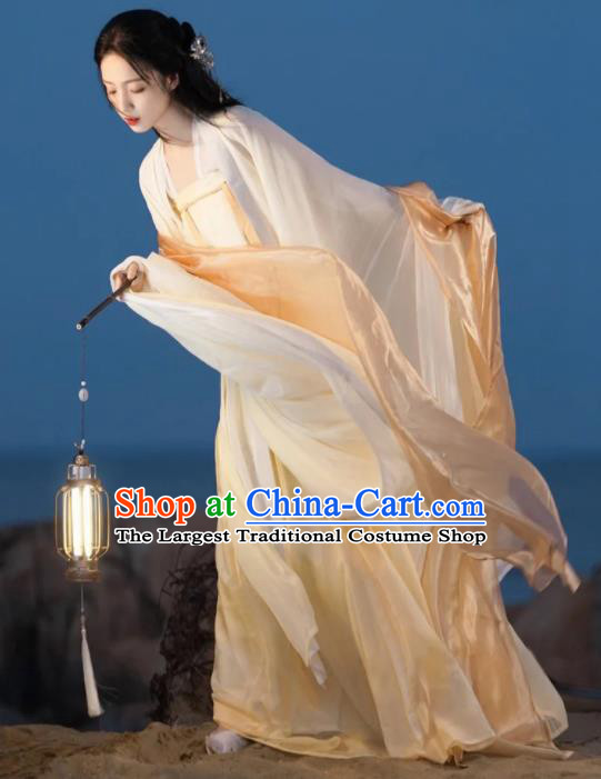 Chinese Traditional Apricot Hanfu Dress Ancient Princess Clothing Tang Dynasty Young Lady Costumes