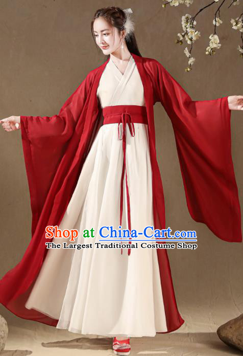 Chinese Traditional Female Swordsman Costumes Southern and Northern Dynasties Red Hanfu Dress Ancient Young Woman Clothing