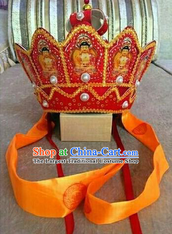 Traditional Chinese Ancient Peking Opera Monks Hat Beijing Opera Five Buddha Crown Headwear