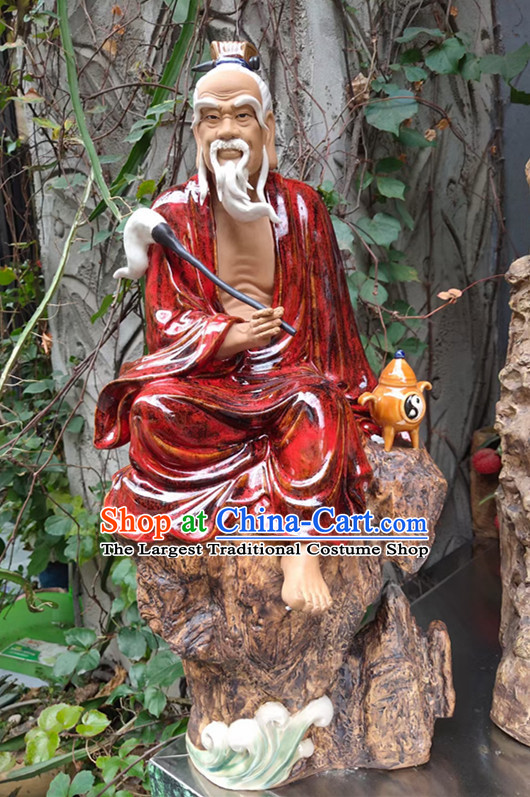 Chinese Ceramic Lao Zi Craft 22 inches Tai Shang Lao Jun Statue Handmade Shi Wan Porcelain Arts