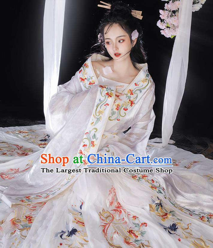 Chinese Embroidered White Hanfu Dresses Jin Dynasty Royal Princess Garment Costumes Ancient Court Female Clothing