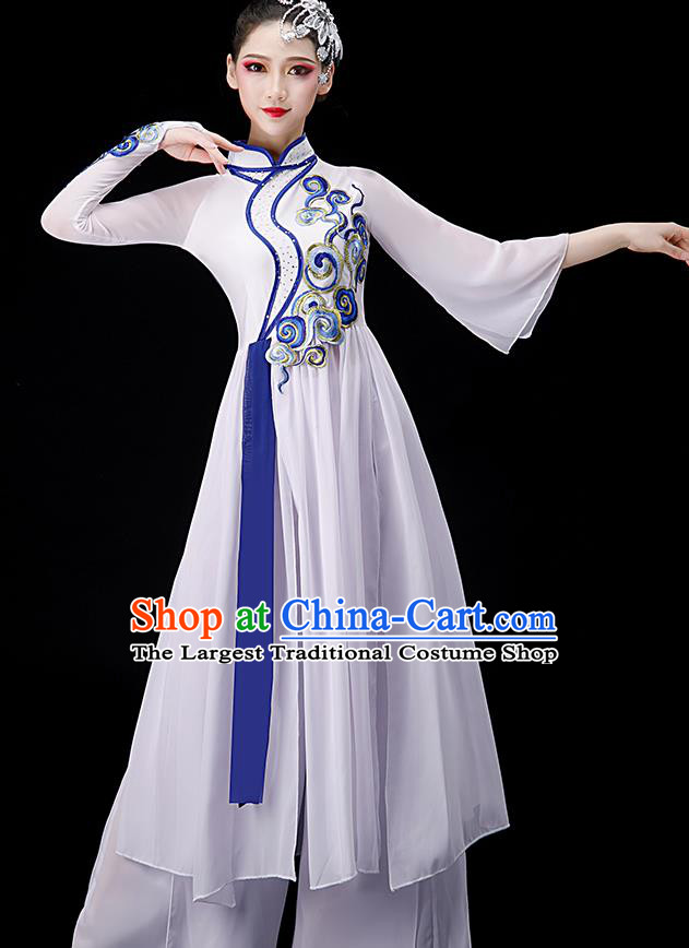 Chinese Classical Dance Costume Stage Performance Clothing Umbrella Dance White Dress Outfit