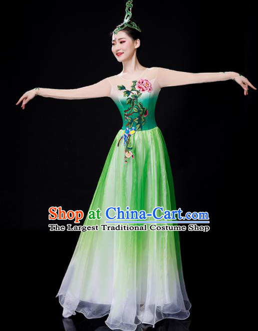 Chinese Modern Dance Green Dress Opening Dance Costume Spring Festival Gala Stage Performance Clothing