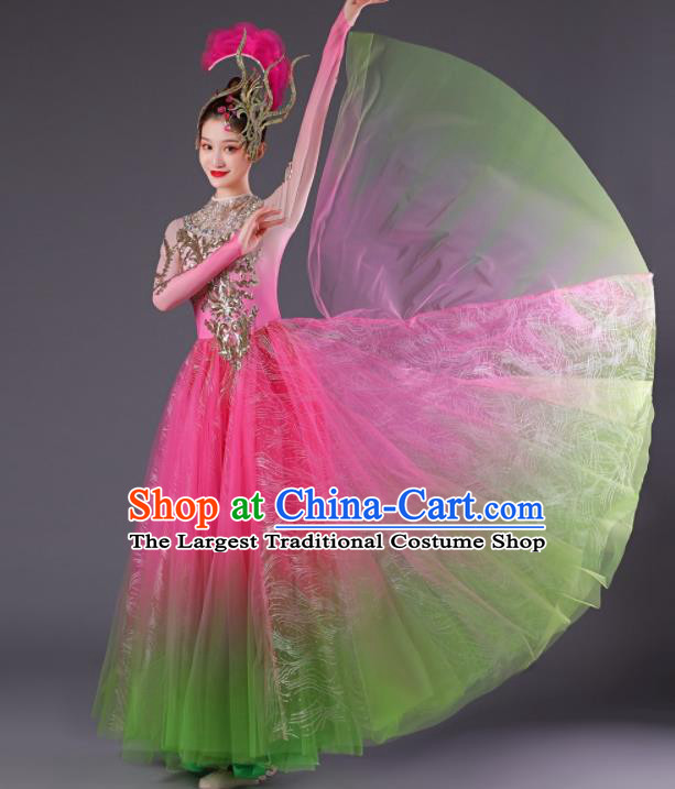 Chinese Modern Dance Costume Spring Festival Gala Opening Dance Clothing Women Group Dance Pink Dress