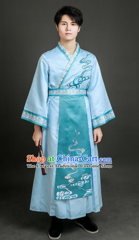 Chinese Swordsman Dance Blue Dress Ancient Prince Garment Costume Classical Dance Clothing