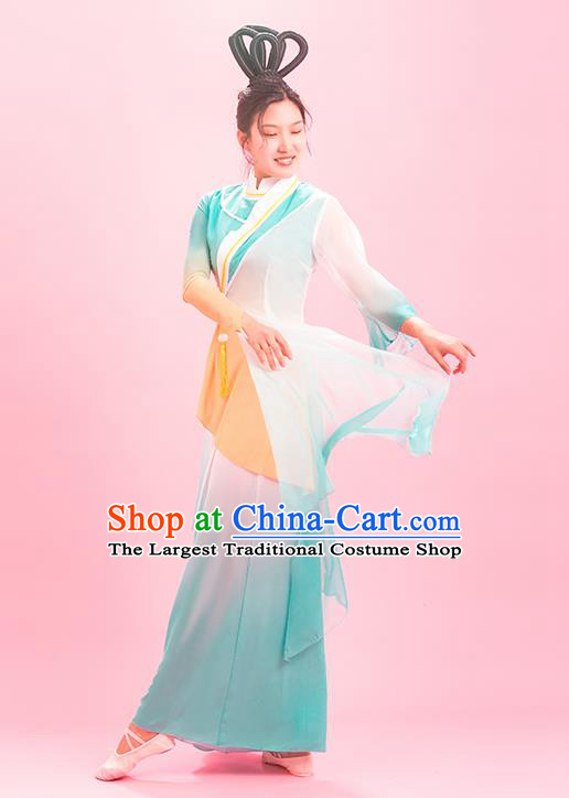 Chinese Fan Dance Clothing Classical Dance Light Blue Outfit Women Dance Competition Garment Costume