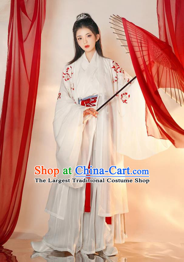 Chinese Ancient Prince White Clothing Song Dynasty Scholar Costumes Traditional Hanfu Garments