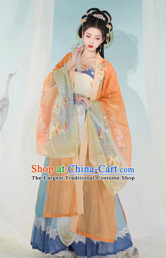 Chinese Song Dynasty Princess Embroidered Dress Traditional Hanfu Garment Costumes Ancient Palace Lady Clothing