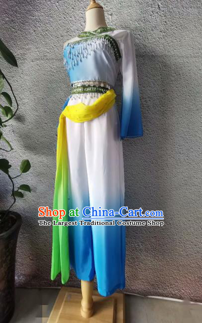 Chinese Fan Dance Garment Costumes Women Stage Performance Clothing Classical Dance Blue Outfit