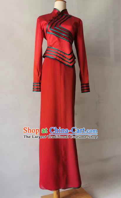 Chinese Folk Dance Red Outfit Yangko Dance Garment Costumes Woman Stage Performance Clothing