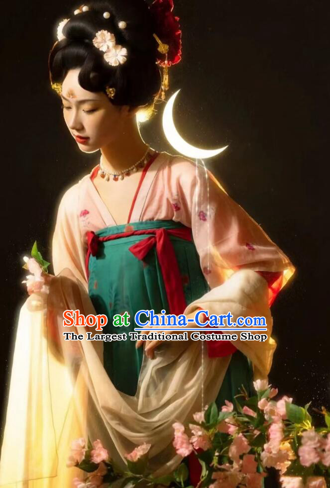 Chinese Ancient Palace Princess Green Dress Clothing Tang Dynasty Garment Costumes