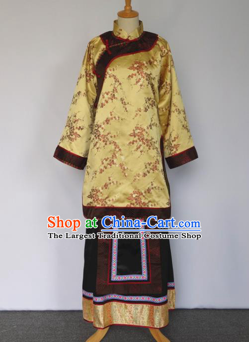 Chinese Late Qing Dynasty Garment Costumes Traditional Noble Woman Yellow Outfit Ancient Young Mistress Clothing