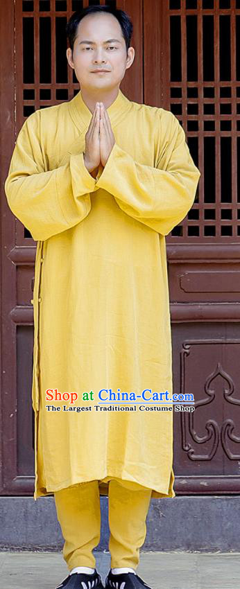 Chinese Tai Chi Training Yellow Uniform Traditional Wudang Taoist Priest Frock Martial Arts Costumes