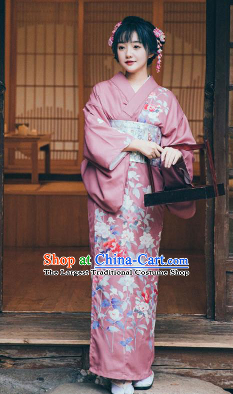 Japan Traditional Summer Festival Yukata Dress Young Lady Garment Japanese Printing Purple Kimono