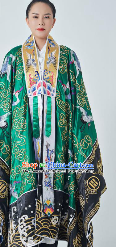 Chinese Handmade Taoist Master Costume Embroidered Crane Green Silk Robe Ritual Priest Frock Taoism San Qing Garment