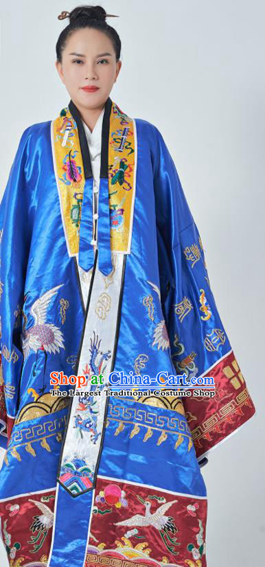 Chinese Wudang Taoist Priest Costume Embroidered Crane Deep Blue Silk Robe Traditional Daoism Frock Taoism Master Garment