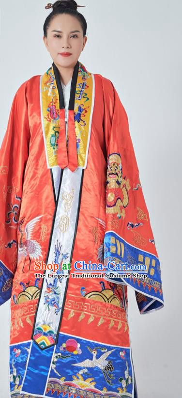 Chinese Traditional Daoism Scriptures Frock Taoism Master Garment Wudang Taoist Priest Costume Embroidered Red Silk Robe