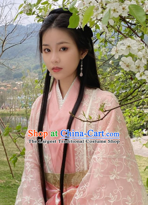 Chinese Ancient Swordswoman Pink Dress Clothing Wuxia TV Series The Demi Gods Semi Devils Wang Yuyan Costumes