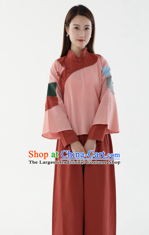 Chinese Ancient Poor Lady Garment Costumes Cosplay Village Girl Pink Outfit