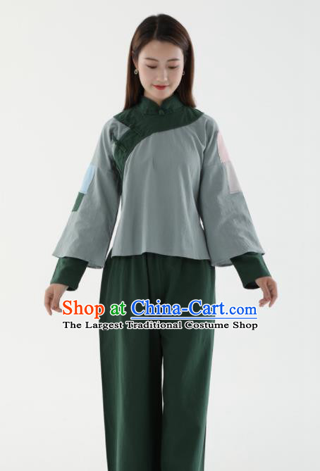 Chinese Cosplay Village Girl Green Outfit Ancient Poor Lady Garment Costumes