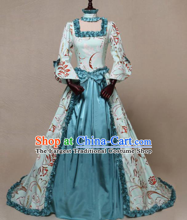 Top Cosplay Noble Woman Garment Costumes European Court Dancing Party Blue Dress Middle Ages Countess Clothing